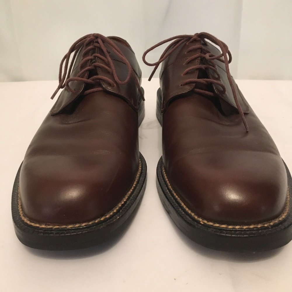 Mens Cole Haan Brown Leather Lace Up Oxford Dress Shoes Rubber Treaded Sole